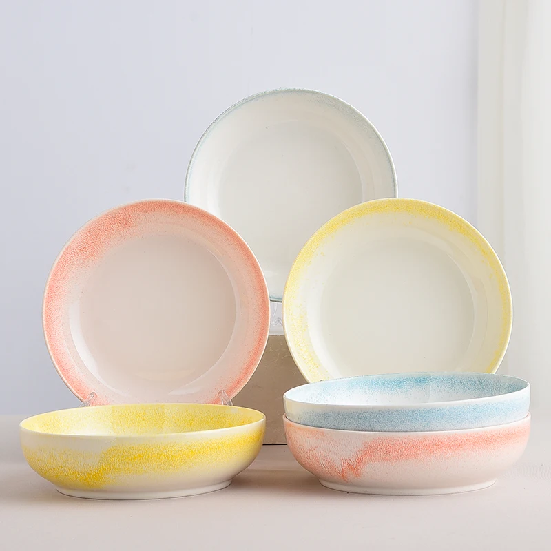 
Nordic Europe Pasta Bowl Italian Color Glazed Ceramic Pasta Desserts Deep Plate for Restaurant 
