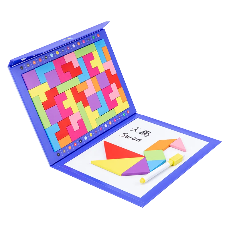 Wholesale Popular Blocks Kindergartens Wooden Woodiness Magnetic Tangram Jigsaw Puzzels Educational Book