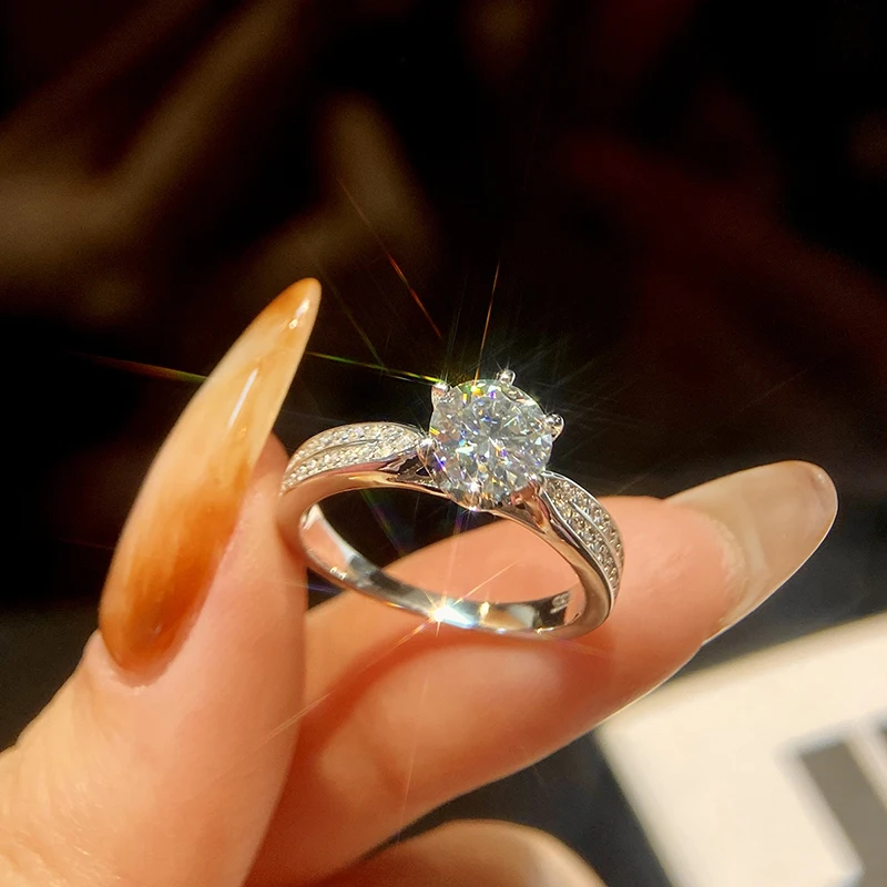 gra certified solitaire diamond moissanite ring 925 sterling silver 1 2 ct carat round cut for women engagement fine Jewelry