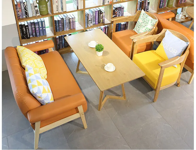 Customized library book bar rest area leisure negotiation cafe sofa chair dining milk tea shop table and chair combination