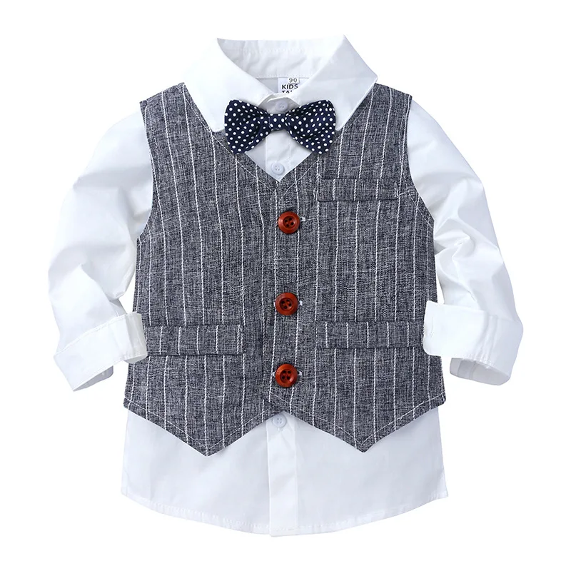 Baby Boys Gentle Suit with Vest Shirt Pants Cloth Birthday Clothing Sets LongSleeve Bow Tie British style Party Costume