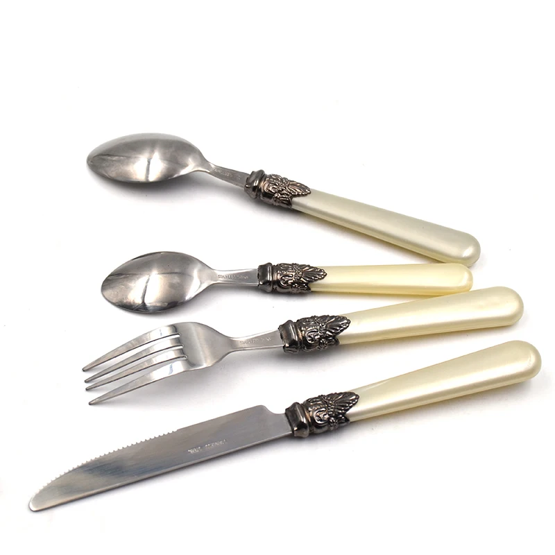 Vintage silverware 24pcs mother of pearl cutlery set with white handle
