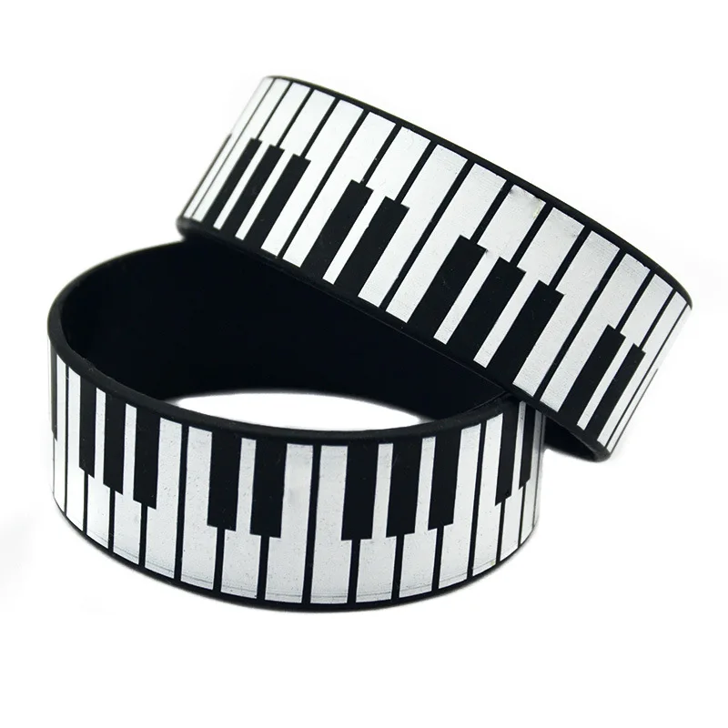 Wholesale Promotion Custom Piano keyboard printing silicon wristband, 25 mm wide Friendship Black Silicone Bracelet