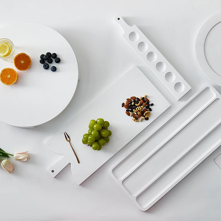 Natural House Wholesale White Paint Rubber Wood Egg Holder Tray with Handle for Countertop Kitchen