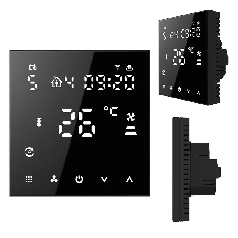 Touch Screen Black White HVAC System Thermostat 3 Fan Speed Temperature Controller WiFi Smart FCU Thermostat