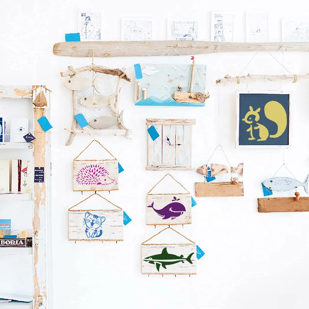 15 pieces Eco Friendly Reusable Animal Custom Plastic drawing stencil set for kids DIY Pattern Creative Drawing Templates