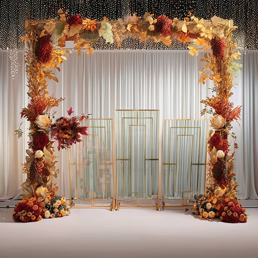Luxury Square Arch Gold Metal Stainless Steel Wedding Backdrop Frames Flower Balloon Stand for Wedding Event Stage Decorations