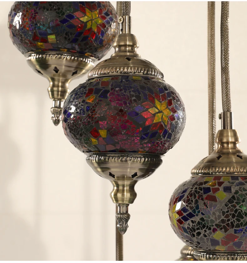 Evershining HOT SALE 5 Ball Vintage Pendant Light Turkish Istanbul Mosaic Hanging Lamp