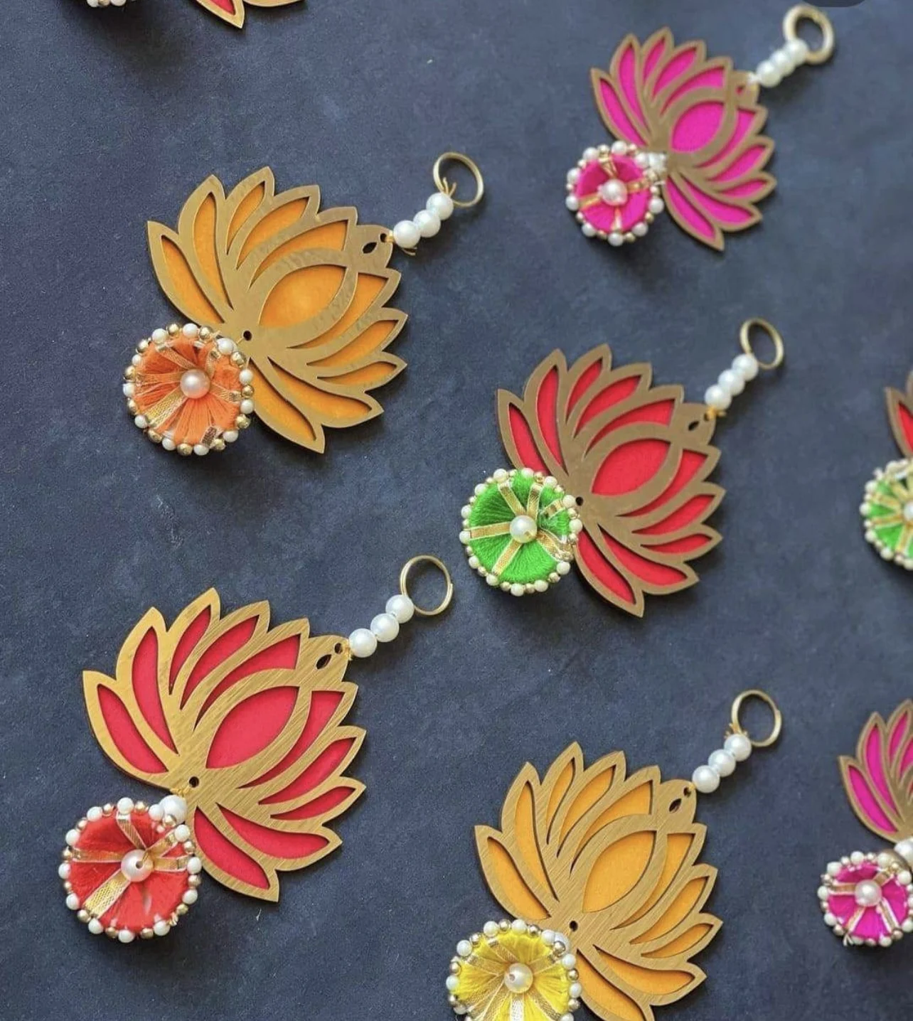 Handmade Multicolor Nature Round Disc Tassel Beaded Wooden In Diya Shape