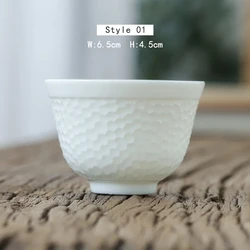 Оптовая продажа, экологически чистая китайская глазурованная фарфоровая маленькая чашка, рельефная китайская белая керамическая чайная чашка