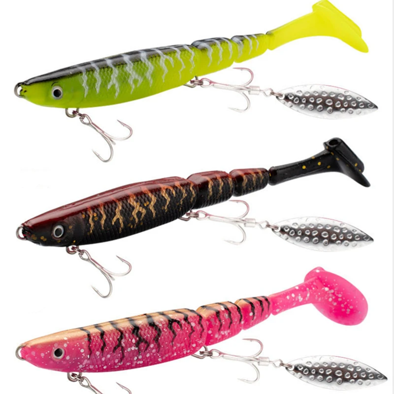 Lead Soft Bait 130mm 34.g T-tail Ring Bead Pike Carp Pre Rigged Jig Head  Paddle Tail Fishing Lures Bait for Bass Trout