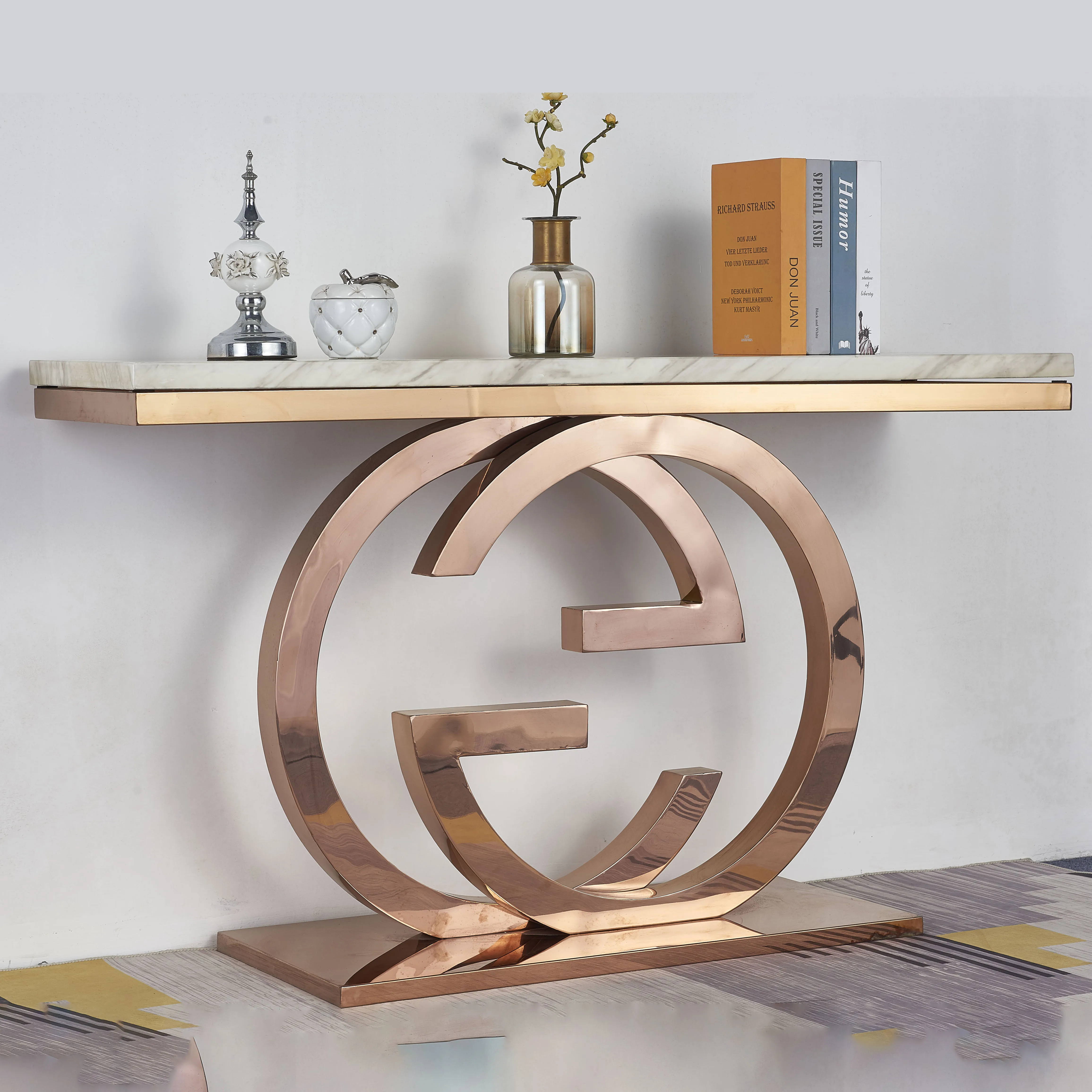 Hot sale console living room furniture  golden metal frame table marble top console table