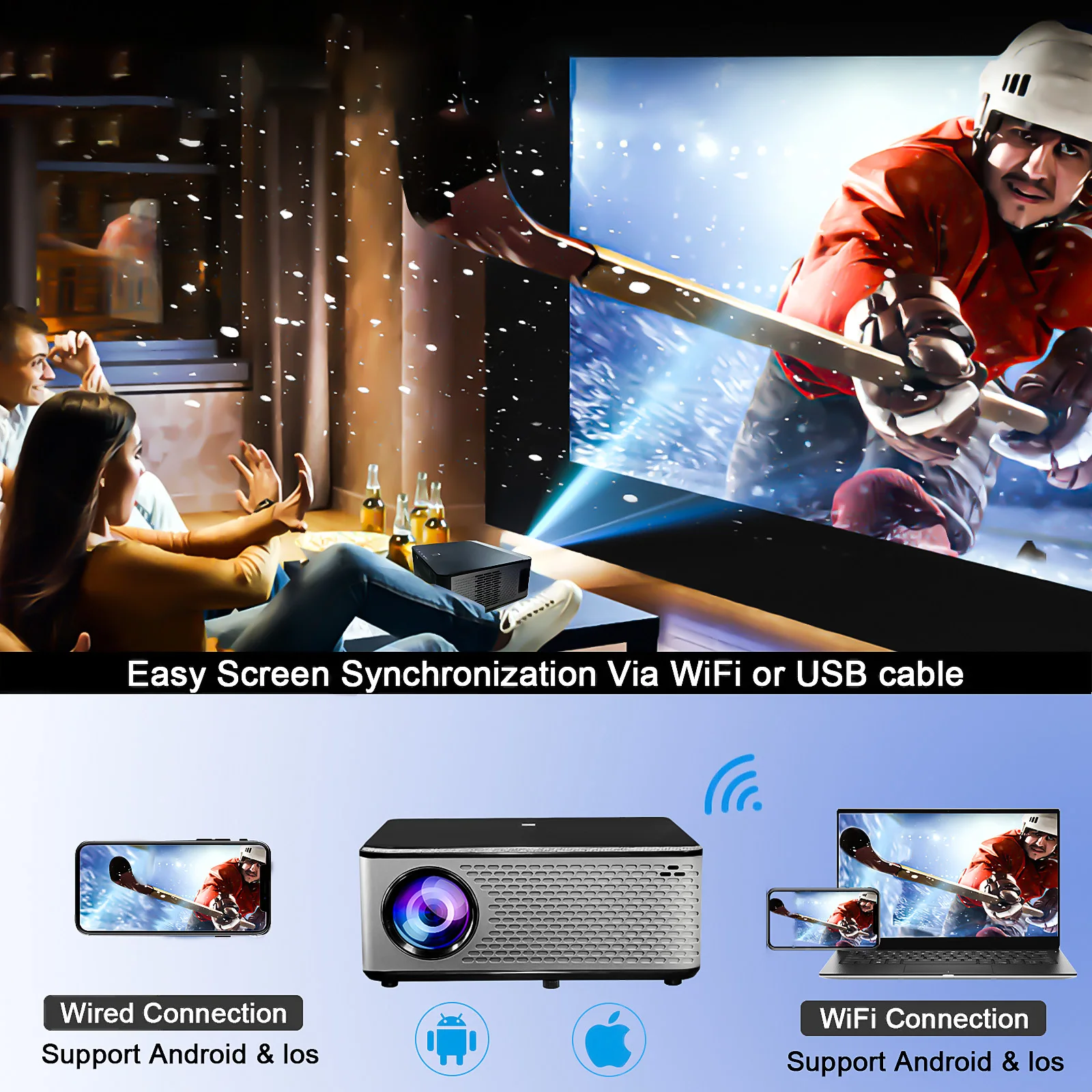 Mini Portable Projector Video Projector Screen Mirroring HD LED Video Projector Home Theater