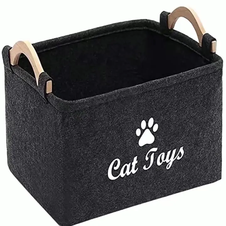 Huasheng Cute Felt pet Toy Box and Dog Toy Box Felt Storage Basket with Wood Handle