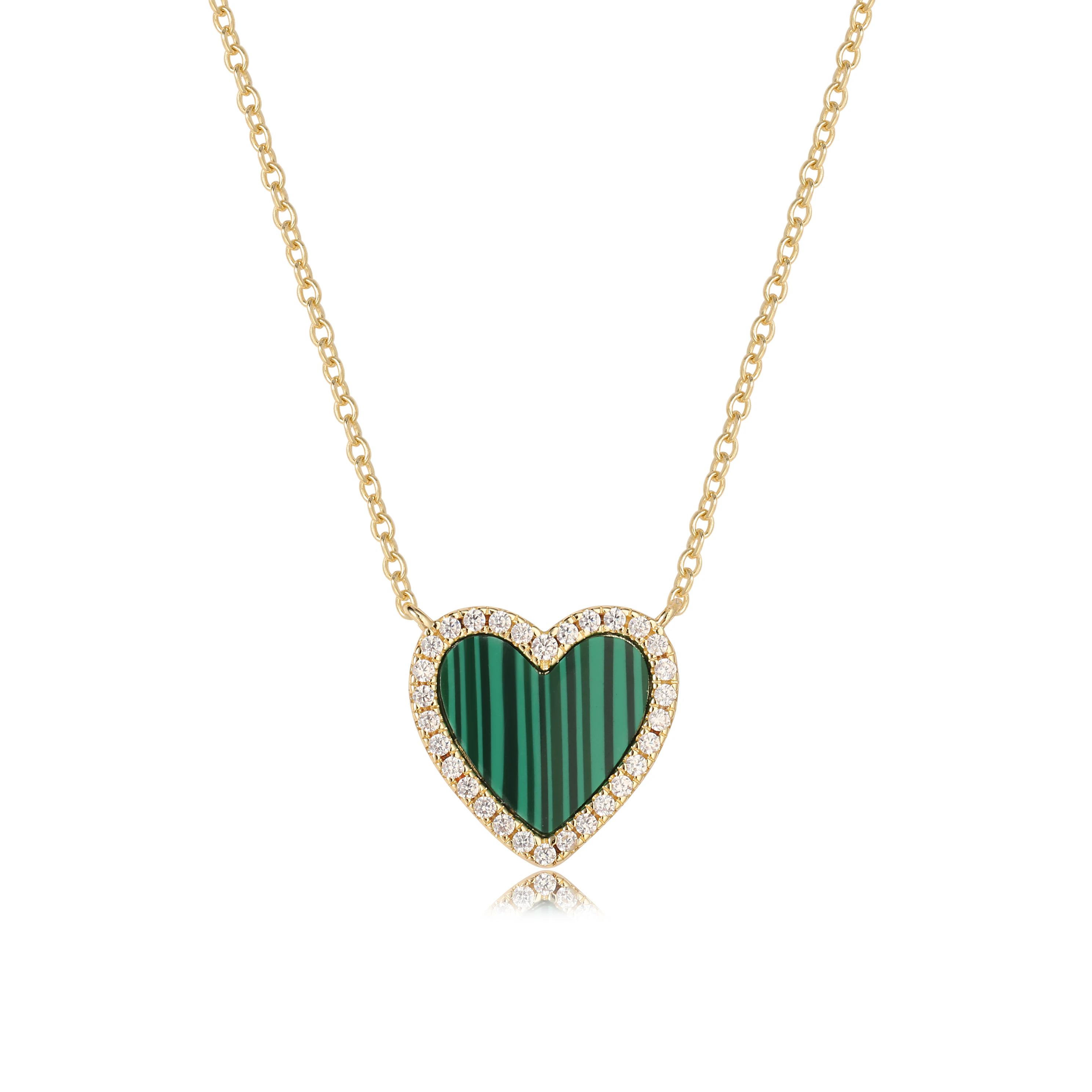 Wholesale custom cooper brass 14K yellow gold green charms jewelry Fashion emerald handmade necklace pendant for women