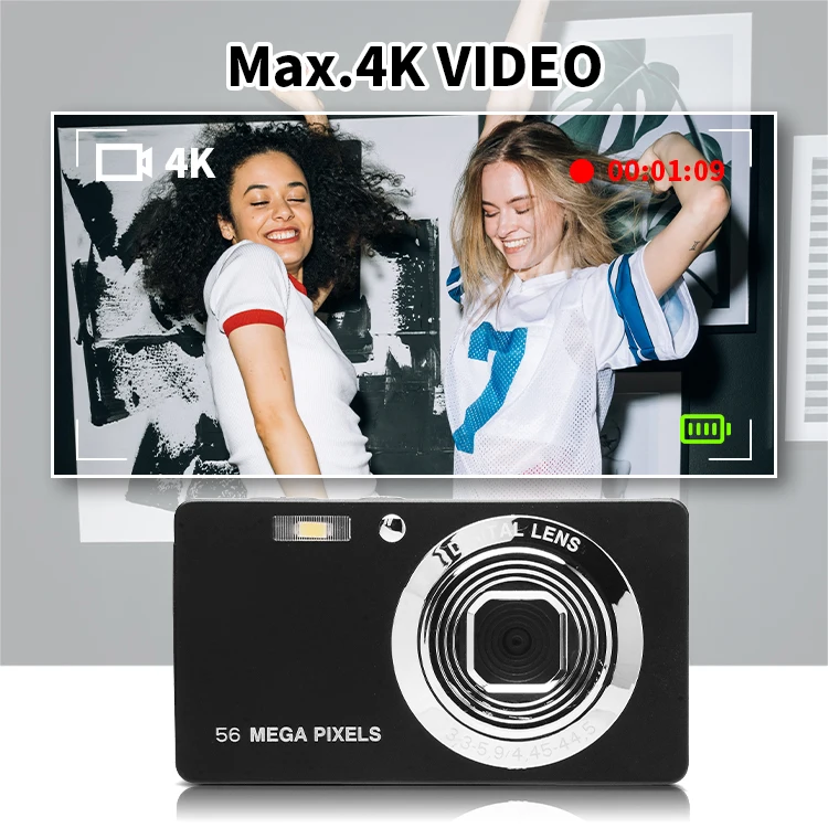 OEM Pocket Size 4K 1080p Digital Camera 56MP Photo Capture AF Auto Focus Student Teenager Gift