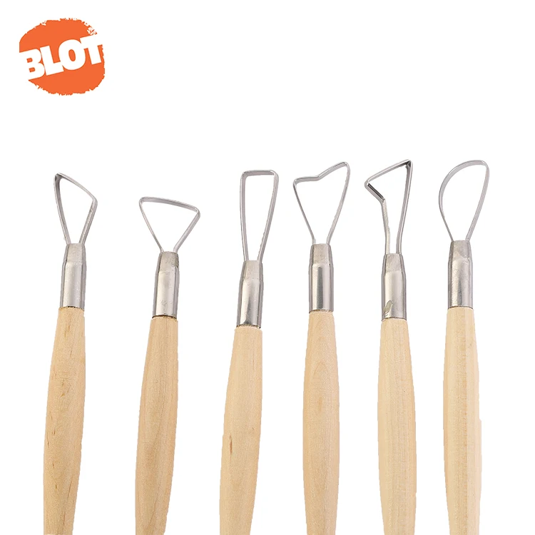 BLOT JR2-1 Wooden Handle Stainless Loop Ribbon Clay Sculpting Tools Set