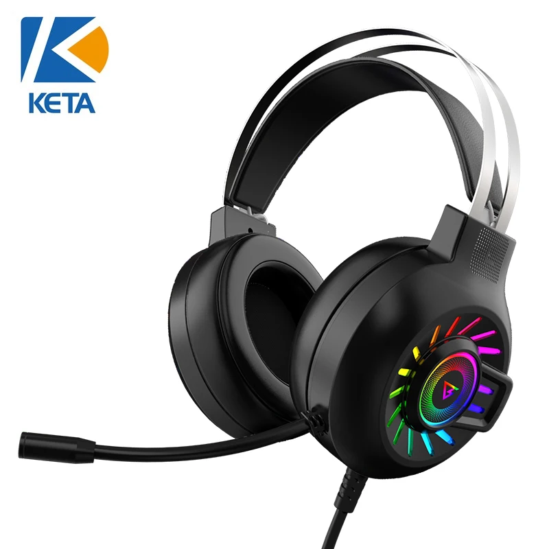 Gamer wired RGB Over Ear Headband ANC Boys Noise Cancel Cable Aux Usb PC Game Headphone Gaming Headset With Microphone
