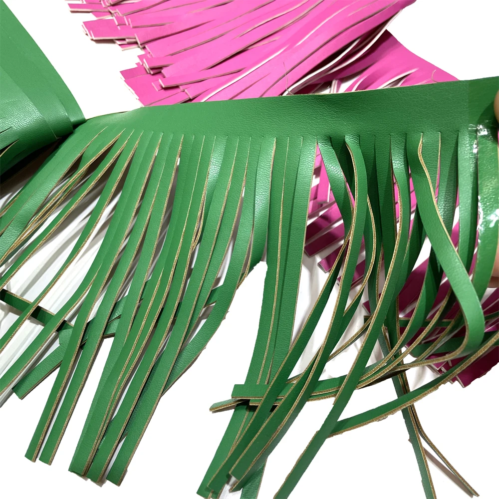 Fr001 Factory wholesale 15cm PU leather tassel fringe trim for garment and shoes
