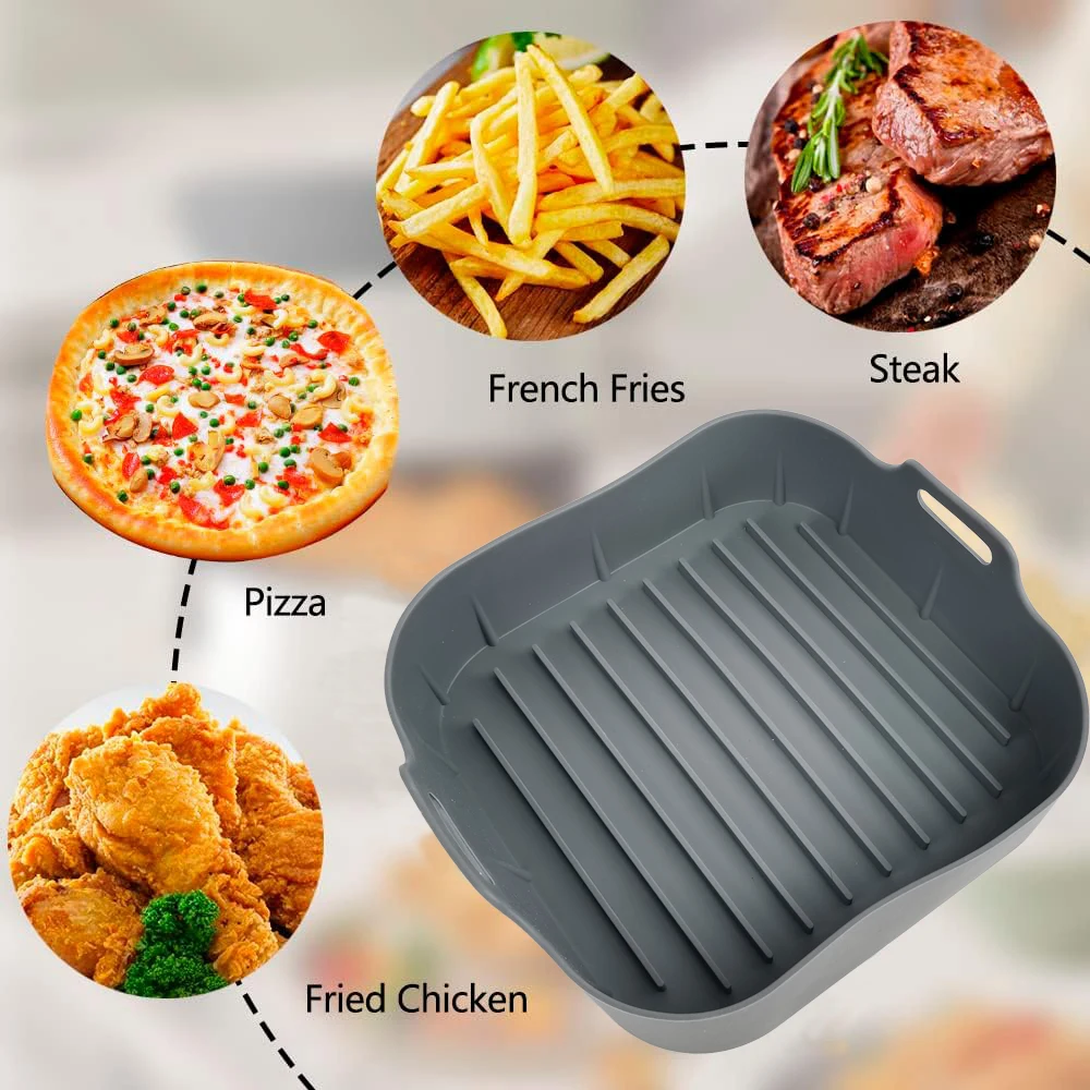 Air Fryer Silicone Liners and Handle,Square Non-stick Airfryer Basket Accessories Reusable Washable Silicone Pot
