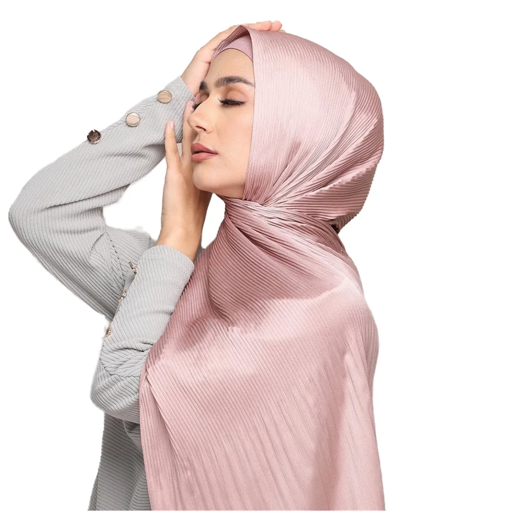 BSBH New Malaysia Matte Satin Silk Hijab Ladies Crinkle Plain Color Satin Silk Hijab Crepe Scarf Crinkle Cotton Hijab Muslim