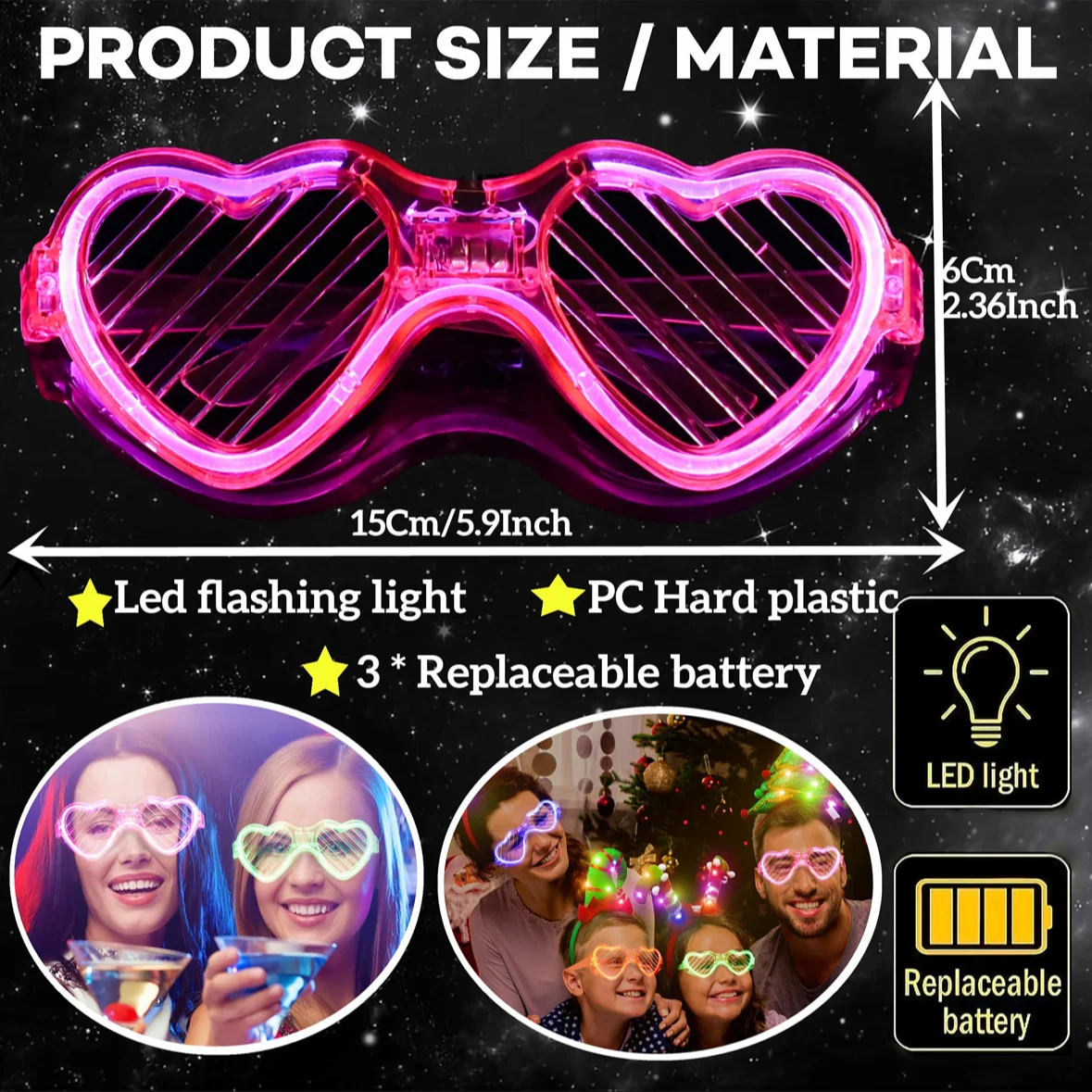 Luminous heart shaped LED child birthday toy glasses Christmas Halloween party bar colored luminous glasses