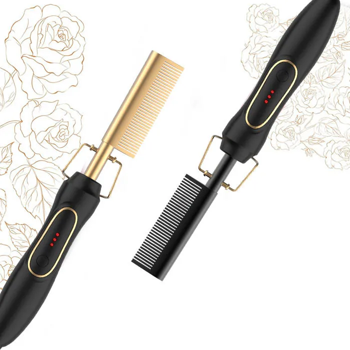 Расческа керамическая для выпрямления и нагревания волос, безопасный портативный утюжок для завивки, плоская щетка с подогревом, электрический выпрямитель