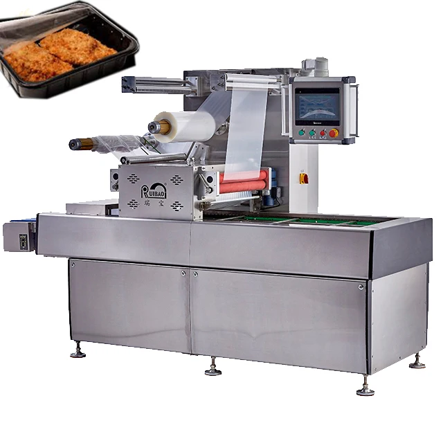 fresh chicken meat cherry automatic nitrogen vacuum packaging machine for food meal tray sealing machine automatic tray sealer