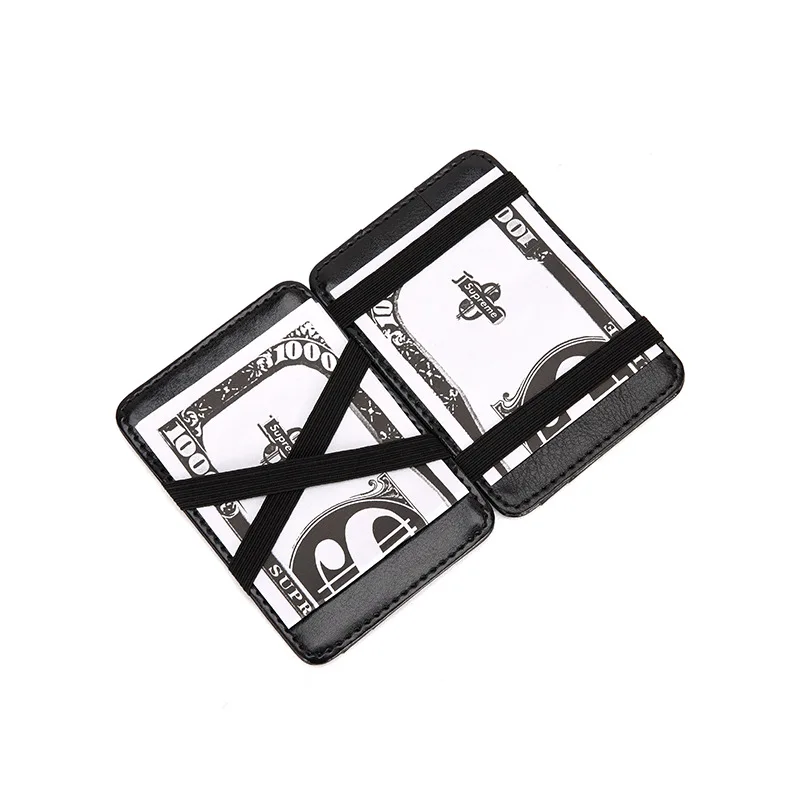 Custom Logo Mens Slim Pu Leather Magic Wallet Coin Purse Credit Card Holder Wallets Magic Money Clip Purse With Elastic Strip