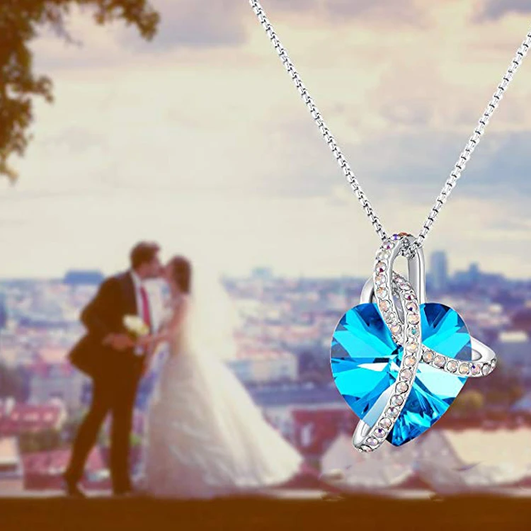 High Quality Love Heart Pendant Necklace Crystals from Austrian Crystal Gift for Women Girls Wedding Birthday Anniversary Gifts