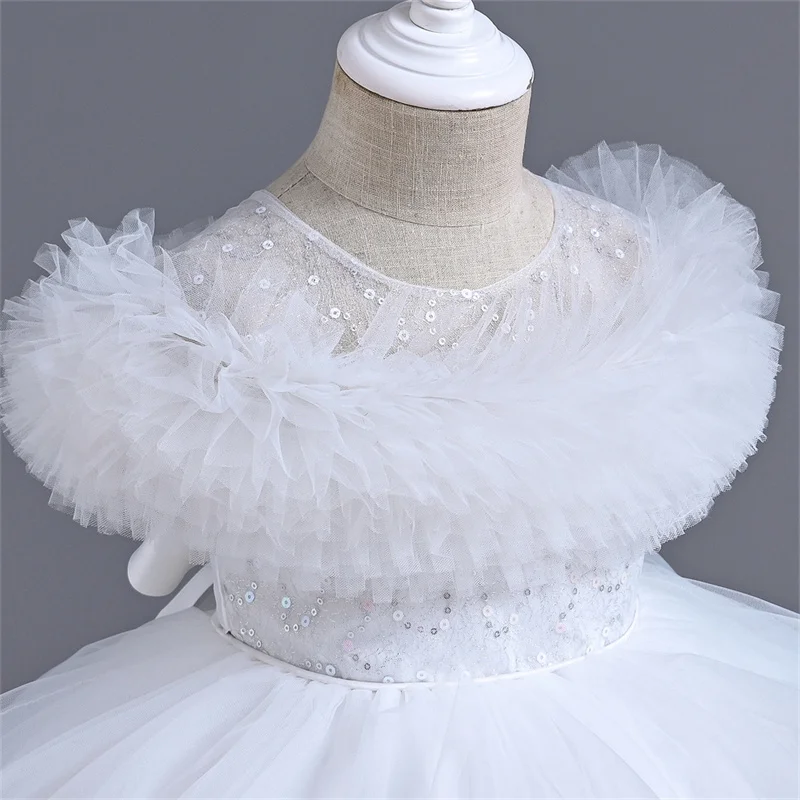 2024 7-8 years kids clothing one-piece sequined little girls puffy birthday princess ball gown tulle baby girls party dress