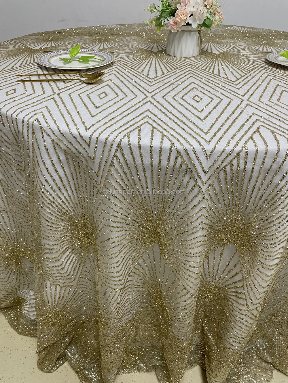 Gold Table Cloths Round Wedding Sequins Cheap Table Cloth Party Tablecloths Round 120 inch Wedding