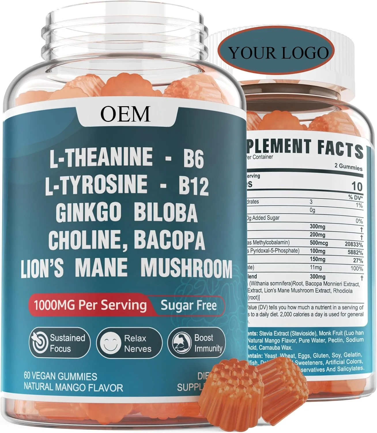 Vitadiscovery 2024 Best Selling Adult Brain Supplement Private Label Nootropics Focus & Energy Support Mushroom Gummies