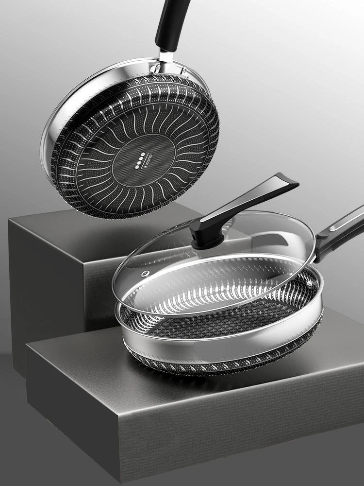 Professional Quality Try-ply 316Stainless Steel Non Stick Honeycomb 26-28cm Round Frying Pan hexclad cookware