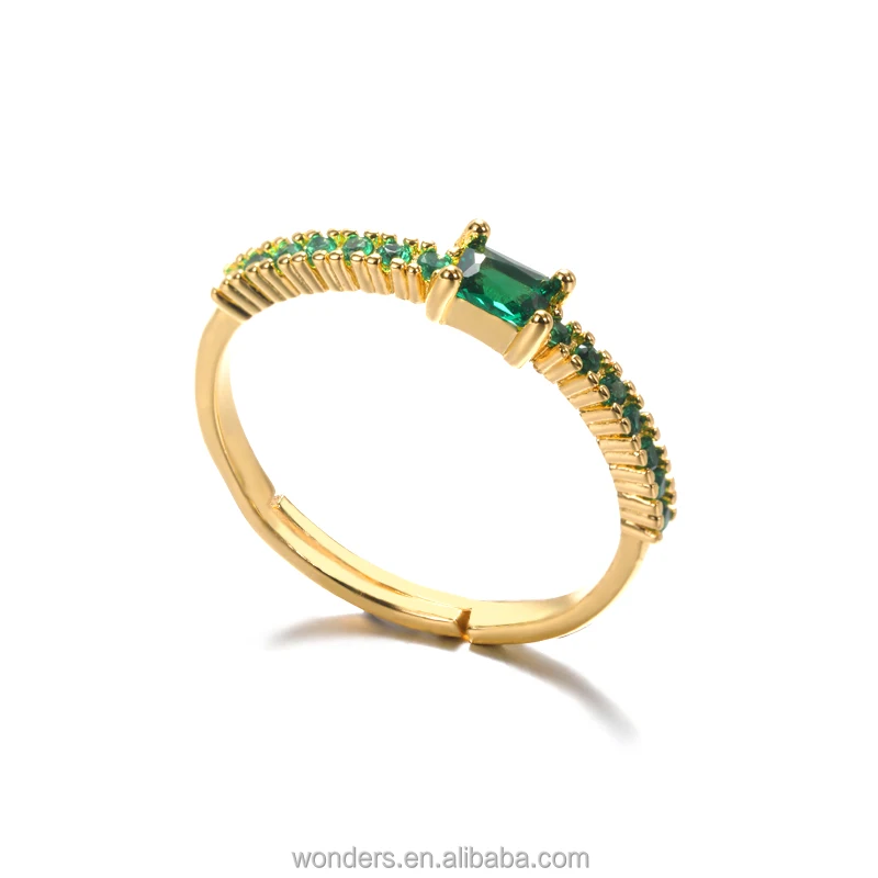 Vintage Style White Green CZ Iced Out Zircon Decor Ring Gold Women Cubic Zirconia Rings