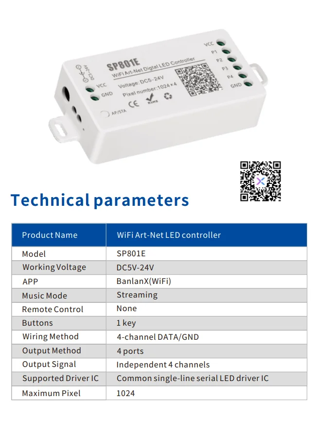 New arrival professional SP801E wifi art-net led controller for ws2812b addressable led strip