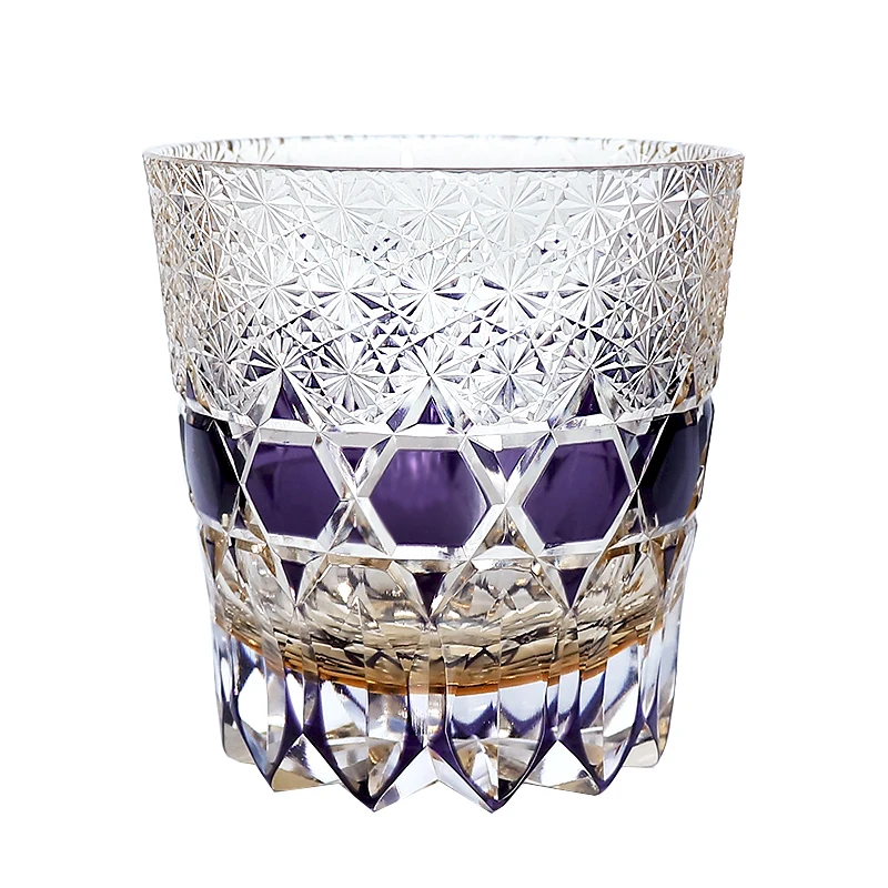 Japanese Edo Kiriko Whisky Cup Purple Glass Morden Luxury 11oz perfect for Party and wedding with gift box
