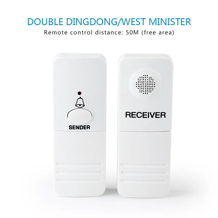 White Double Dingdong DC 433MHz Remote Control Push Button Wireless Door Bell Doorchime