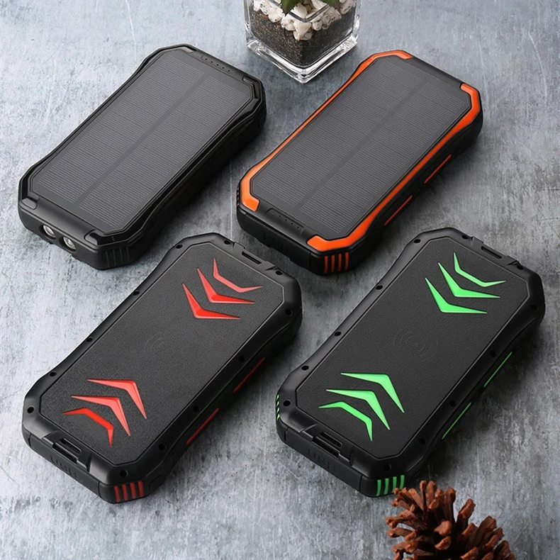 Waterproof Portable Solar Power Electronics Bank 30000mAh Dual USB Mini Battery Charger Magnetic Wireless Phone Bank With Light