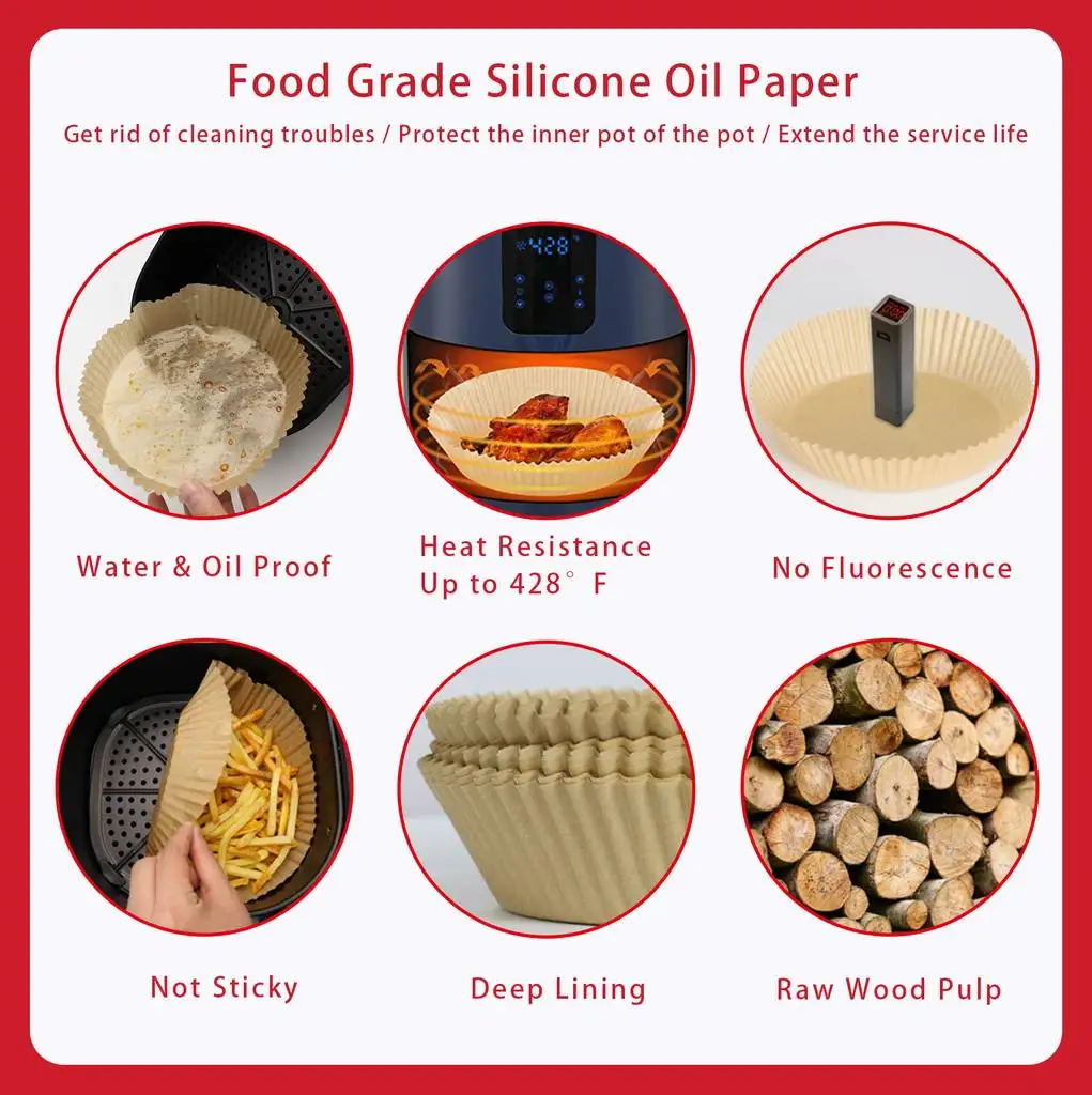 50pcs Natural color Round-shaped Food Grade Baking Paper Disposable Fryer Paper Pads