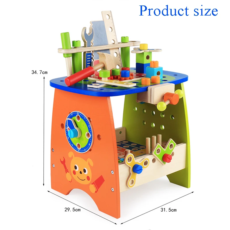 BunnyHi YZ002 Wooden Tool Workbench Toy Play Creative Building Set Wooden Tool Kit Wooden Construction Toy for Kids Toddlers