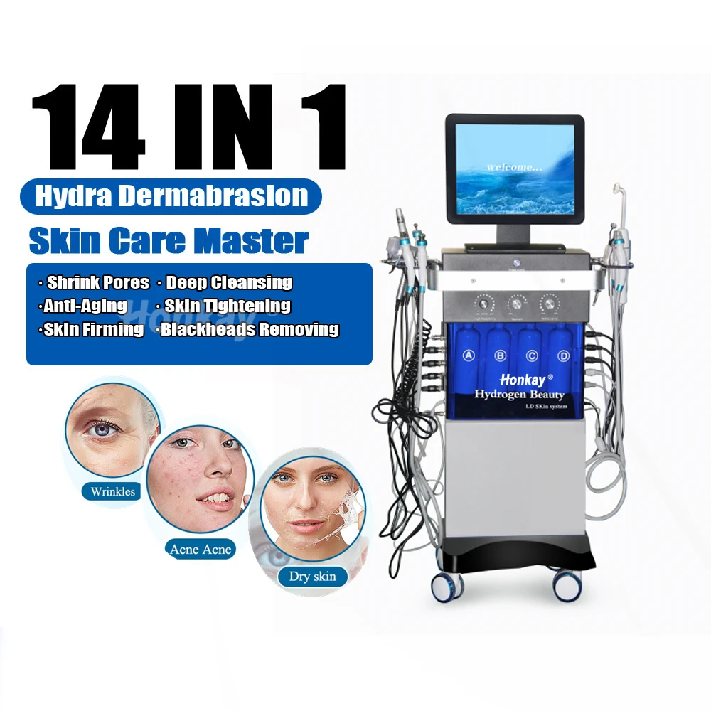 2023 spa Beautician like 14 in 1 microdermabrasion diamond dermabrasion peel tip hydra skin facial machine for blackhead remover