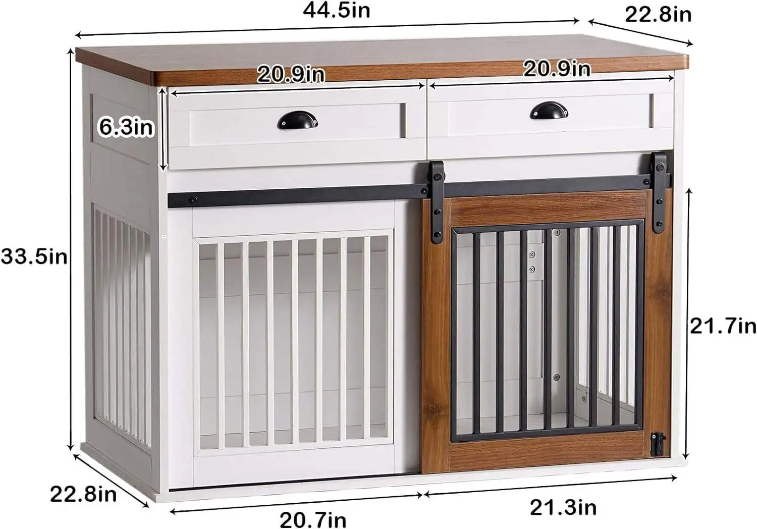 Dog Crate Furniture Kennel with Double Doors Wooden Pet House with 2 Drawers and Storage Cabinet Indoor Dog Cage Farmhouse