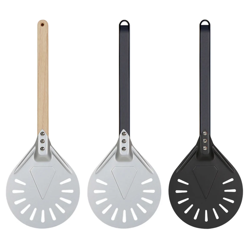 7 8 9 inch round perforated pizza peel material non-slip durable pizza turning peel for kitchen turning pizza peel wooden Handle