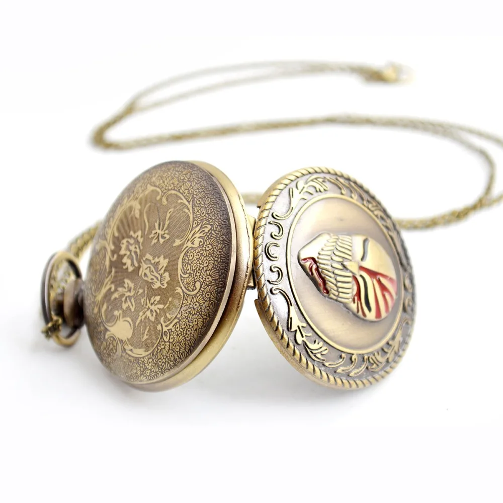 Vintage Bronze Skull Face Mask Engraved Quartz Pocket Watch for Man Woman New Creativity Pendant Watch Antique Timepiece reloj