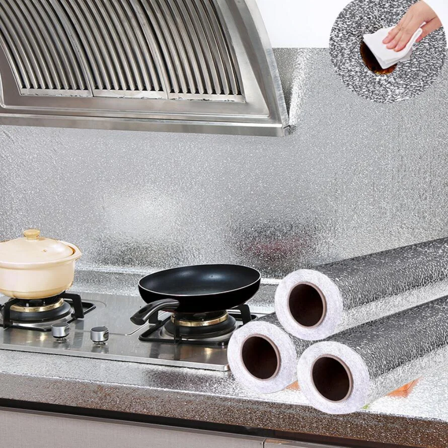 Kitchen wallpaper stickers hot selling designs self adhesive aluminum foil PVC wallpaper for kitchen