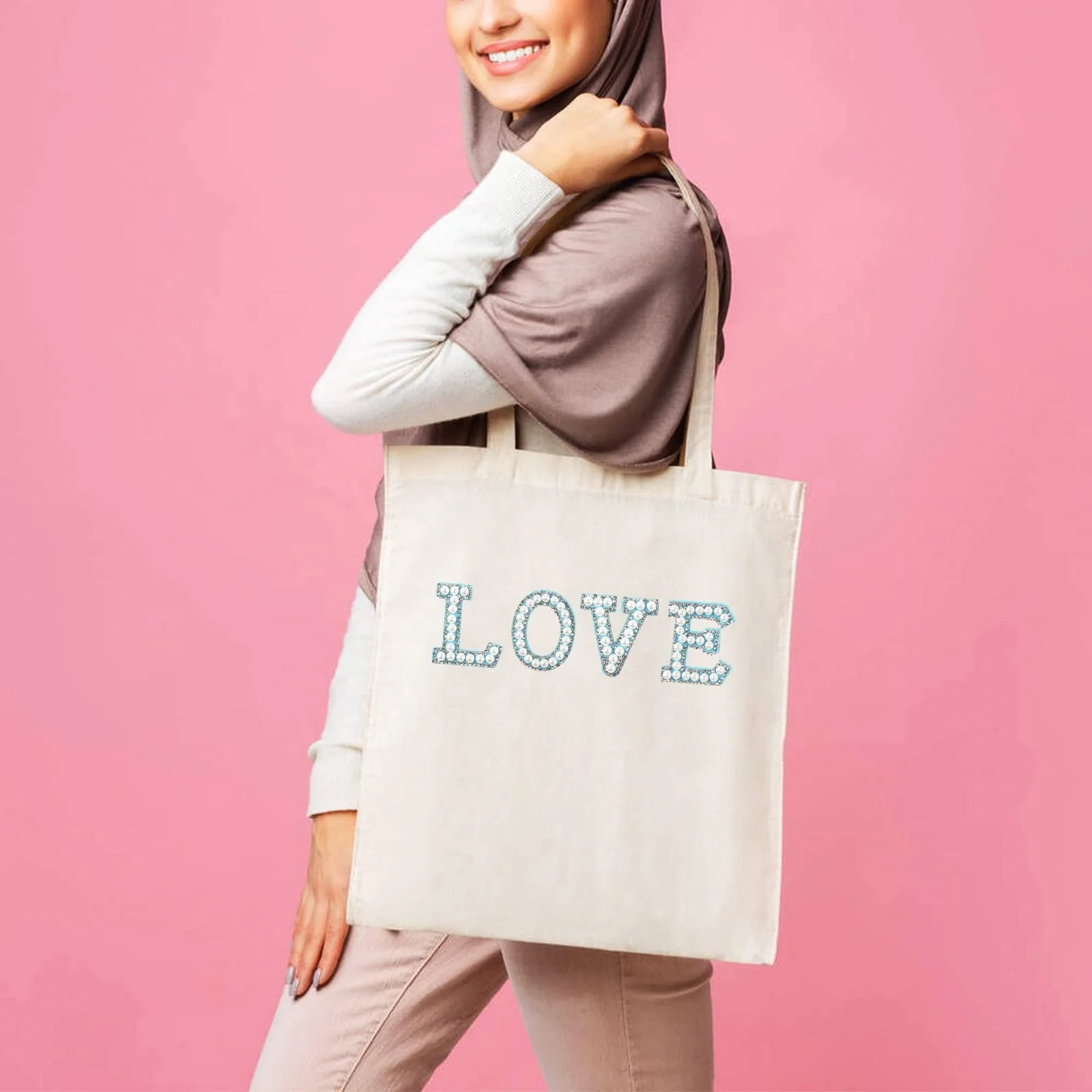 DIY Patch Cute Initial Pearl Patches Alphabet Pearl Rhinestone Words Ironing on Patches Applique