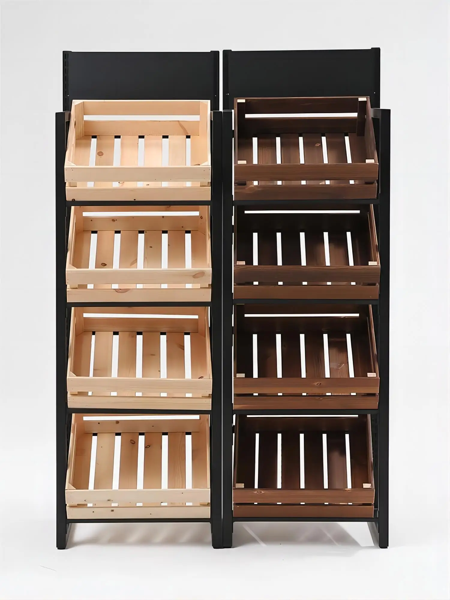 Company Freshfruitsandvegetables Iron Frame Supermarket Shelves Stand Display Wood Fruit Display Rack