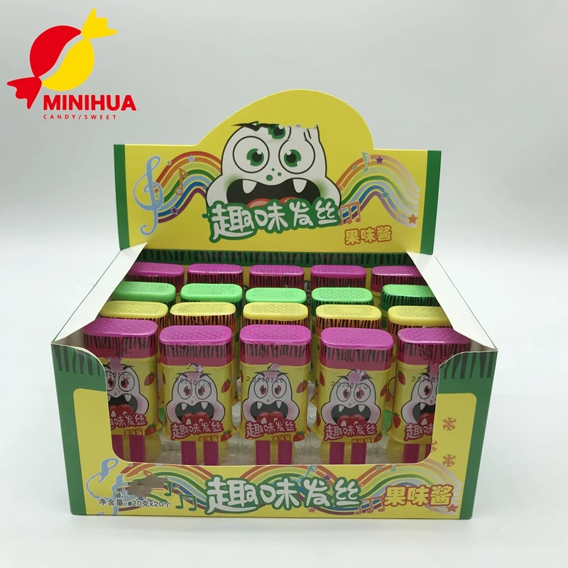 Wholesale Hair shape halal fruit flavor jelly Crazy hair soft edible liquid jam candy gummy