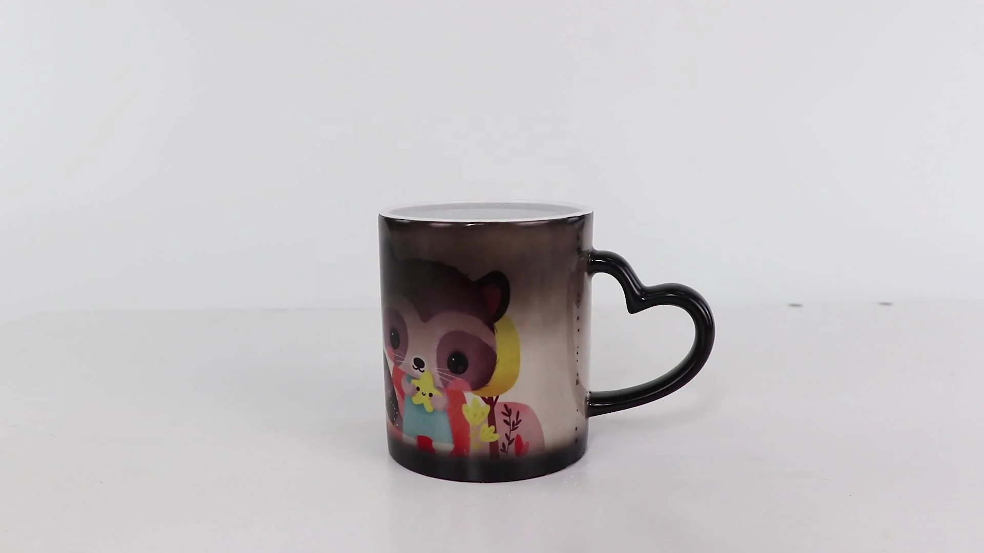 Custom thermal transfer color change coating cup heart-shaped handle magic tumbler heat transfer sublimation ceramic mug
